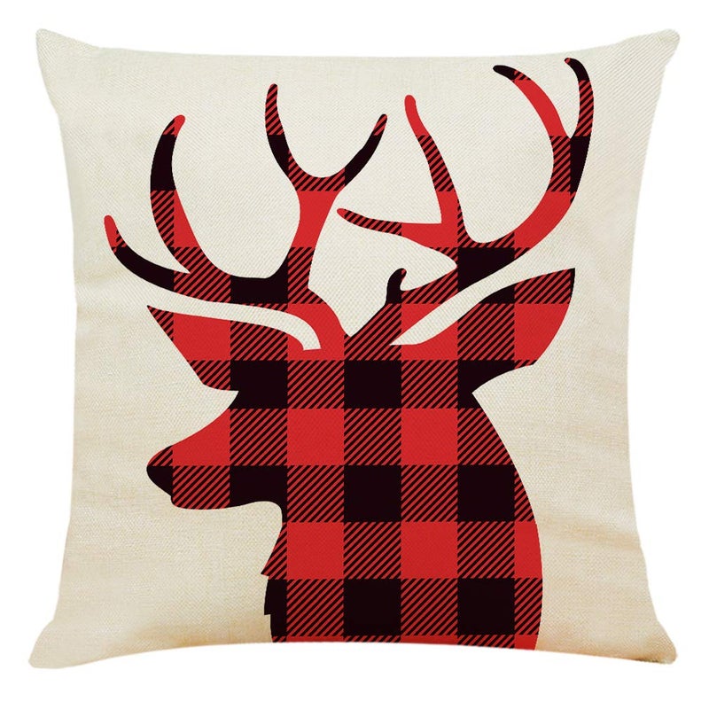 Ogrmar 4PCS 18"x18" Throw Pillow Covers Christmas Decorative Couch Pillow Cases Cotton Linen Pillow Square Cushion Cover for Sofa, Couch, Bed and Car (Christmas-E) - Image 1